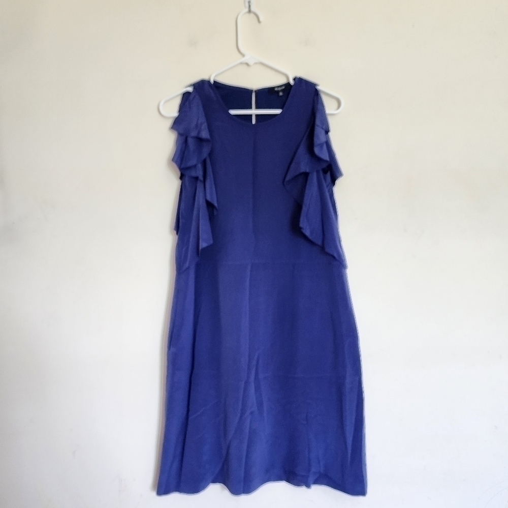 Madewell 100% Silk Navy Blue Flutter Sleeves Midi Dress size XS